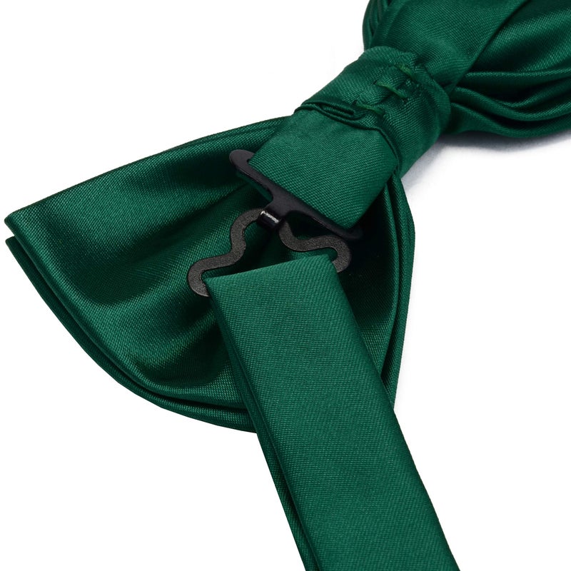 GUSLESON Mens Dark Green Wedding Bow tie Double Fold Pre-tied Bowtie and Pocket Square Cufflink Set Accessories (0570-10) - Image 5